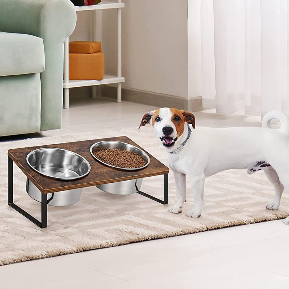 Log Pet Feeding Rack Iron Wood Rack