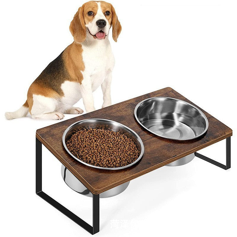 Log Pet Feeding Rack Iron Wood Rack