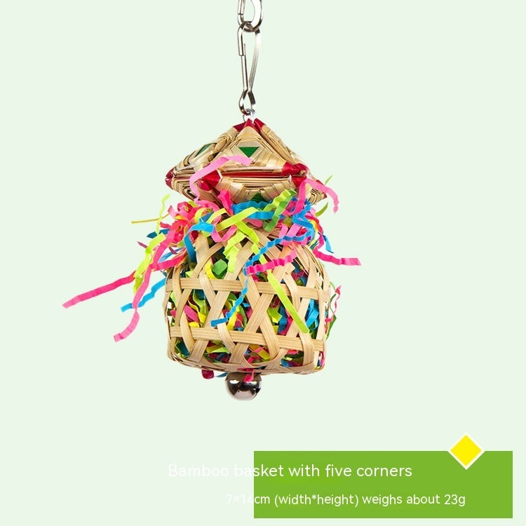 Parrot Bite Toy Bamboo Basket Bell